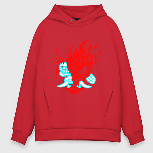 Мужское худи оверсайз Cyberpunk neon samurai / Красный – фото 1