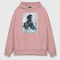 Толстовка оверсайз мужская Лошадь арт, цвет: пыльно-розовый