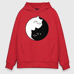 Толстовка оверсайз мужская Yin and Yang cats, цвет: красный