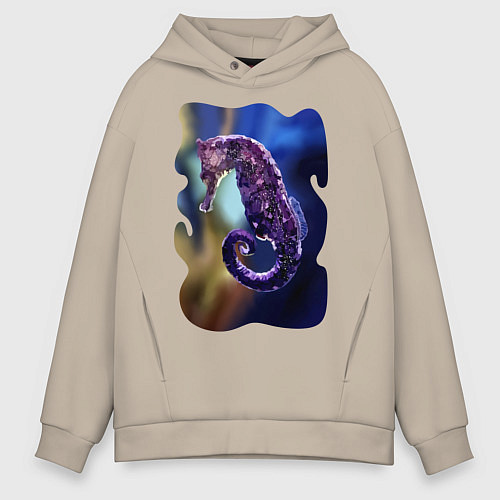 Мужское худи оверсайз Морской конёк / Миндальный – фото 1