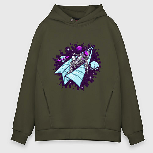 Мужское худи оверсайз Астронавт на самолетике / Хаки – фото 1