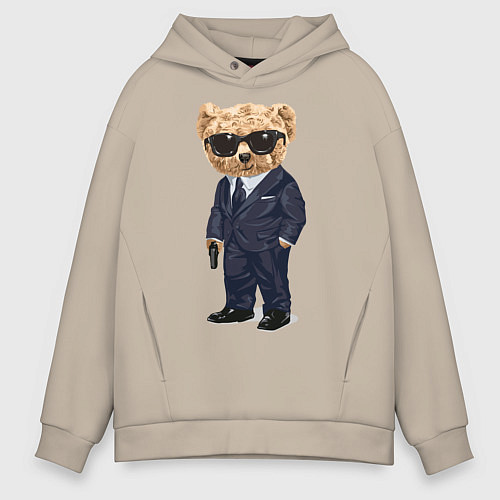 Мужское худи оверсайз Мишка шпион / Миндальный – фото 1