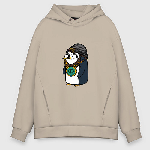 Мужское худи оверсайз Крутой Пингвин / Миндальный – фото 1