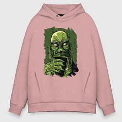 Толстовка оверсайз мужская Болотный монстр с коктейлем, цвет: пыльно-розовый