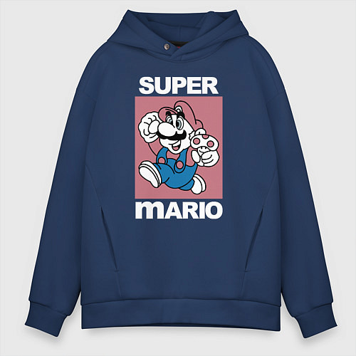Мужское худи оверсайз Супер Марио с грибочком / Тёмно-синий – фото 1