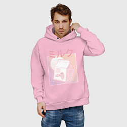 Толстовка оверсайз мужская Vaporwave Strawberry Milk, цвет: светло-розовый — фото 2
