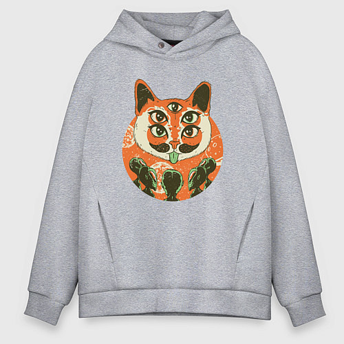 Мужское худи оверсайз Абстрактный кот пришелец / Меланж – фото 1