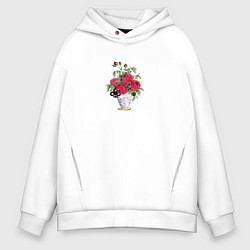 Толстовка оверсайз мужская Розы в вазе, цвет: белый