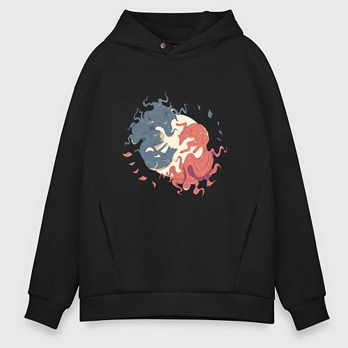 Мужское худи оверсайз Волк и Лиса Инь и Янь / Черный – фото 1