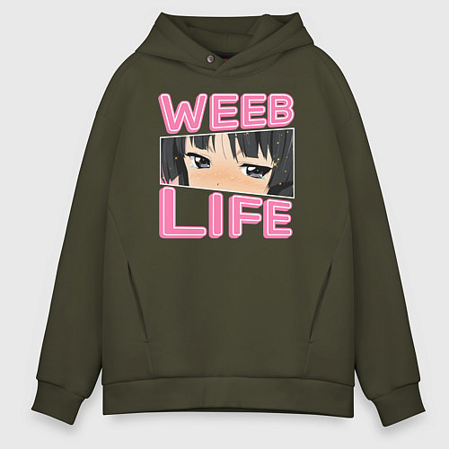 Мужское худи оверсайз Weeb life / Хаки – фото 1