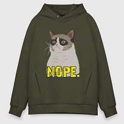 Толстовка оверсайз мужская Nope Cat, цвет: хаки