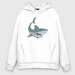 Толстовка оверсайз мужская Агрессивная акула, цвет: белый