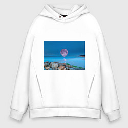 Толстовка оверсайз мужская Лунный пляж, цвет: белый