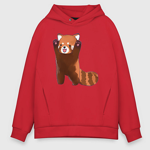 Мужское худи оверсайз Нападение милой панды / Красный – фото 1