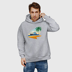 Толстовка оверсайз мужская Яхта и пляж, цвет: меланж — фото 2