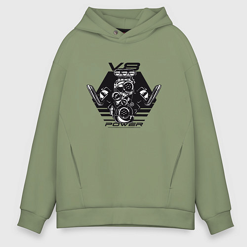 Мужское худи оверсайз Двигатель V8 Power / Авокадо – фото 1