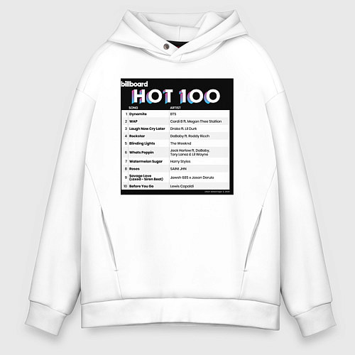 Мужское худи оверсайз BTS DYNAMITE BILLBOARD HOT-100 / Белый – фото 1