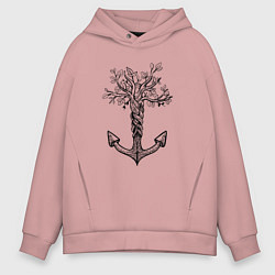 Толстовка оверсайз мужская Славянский якорь в виде дерева, цвет: пыльно-розовый