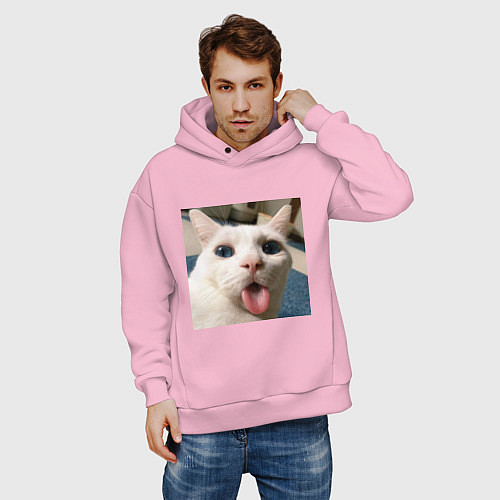 Мужское худи оверсайз Мем про кота / Светло-розовый – фото 3