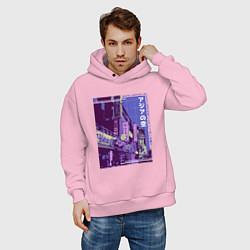 Толстовка оверсайз мужская Neon Asian Street Vaporwave, цвет: светло-розовый — фото 2