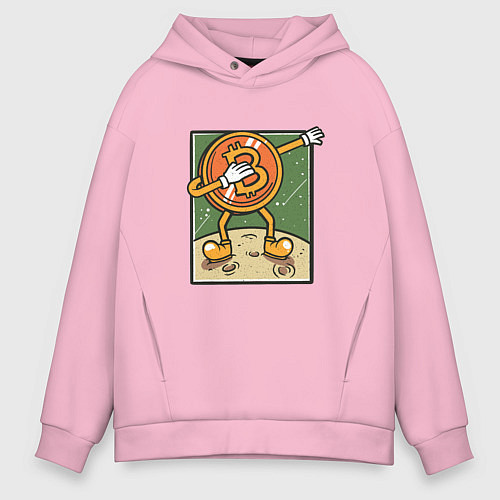 Мужское худи оверсайз Dabbing Bitcoin To The Moon / Светло-розовый – фото 1