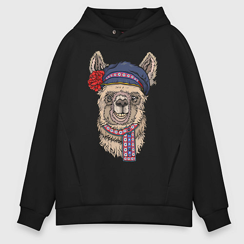 Мужское худи оверсайз Славянская лама / Черный – фото 1