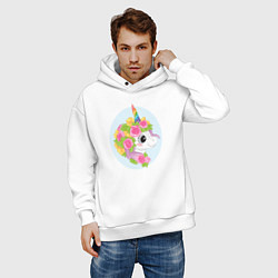Толстовка оверсайз мужская Единорог в цветах, цвет: белый — фото 2