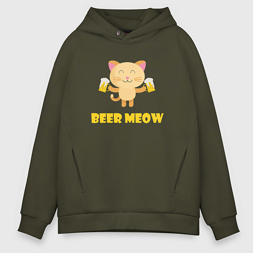 Мужское худи оверсайз Beer Meow / Хаки – фото 1