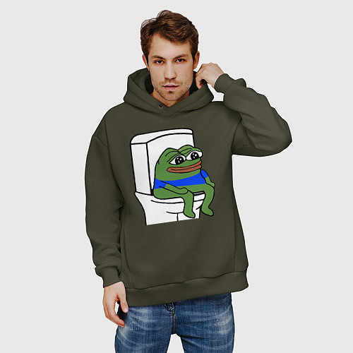 Мужское худи оверсайз Лягушонок пепе / Хаки – фото 3