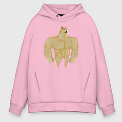Толстовка оверсайз мужская Мем собака качок DOGE, цвет: светло-розовый