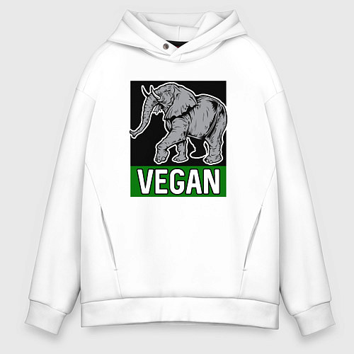 Мужское худи оверсайз Vegan elephant / Белый – фото 1