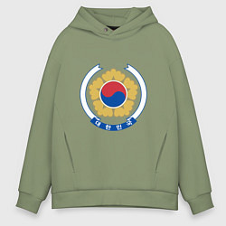Толстовка оверсайз мужская Корея Корейский герб, цвет: авокадо