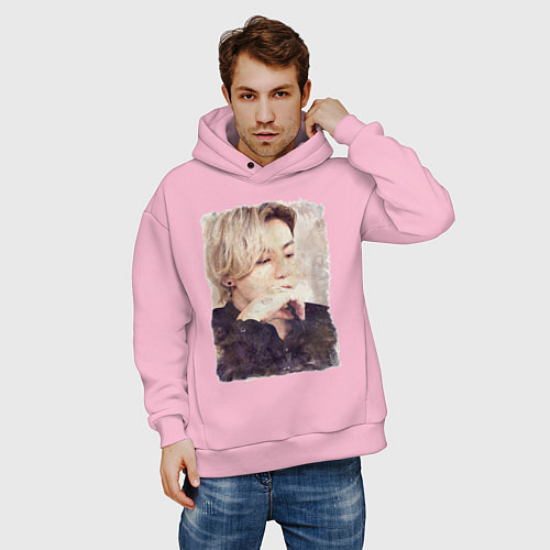 Мужское худи оверсайз Задумчивый Чонгук / Светло-розовый – фото 3