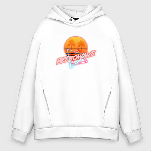 Мужское худи оверсайз Retrowave style / Белый – фото 1