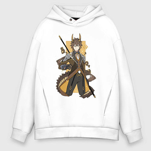 Мужское худи оверсайз Чжун Ли в деле / Белый – фото 1