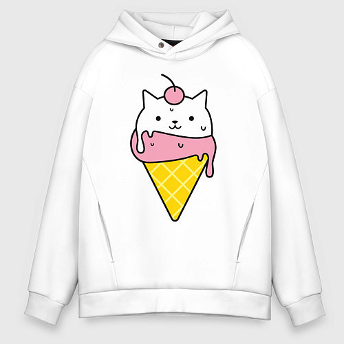 Мужское худи оверсайз Ice Cream Cat / Белый – фото 1