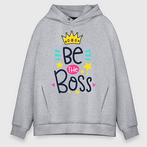 Мужское худи оверсайз Надпись будь боссом / Меланж – фото 1
