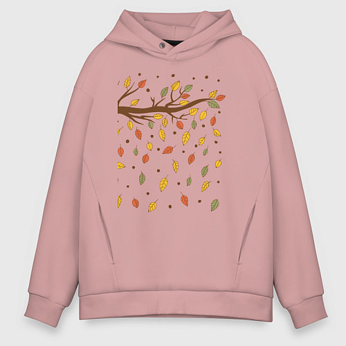 Мужское худи оверсайз Листья / Пыльно-розовый – фото 1