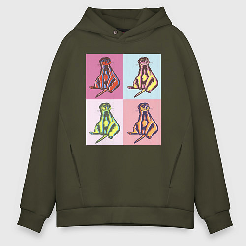 Мужское худи оверсайз Сурикат поп-арт / Хаки – фото 1