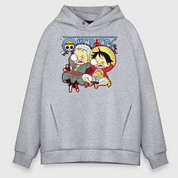 Толстовка оверсайз мужская Малыши Зоро и Луффи One Piece, цвет: меланж