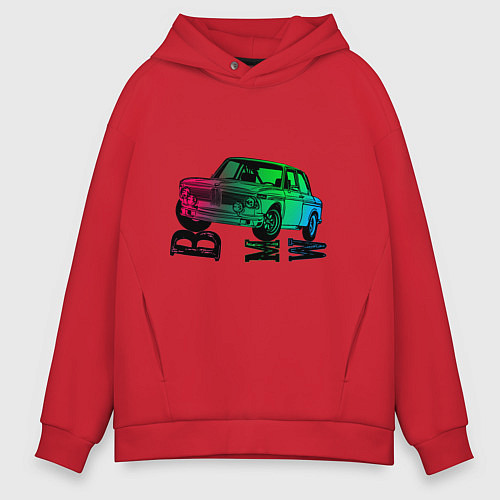 Мужское худи оверсайз Ретро БМВ BMW Сочный / Красный – фото 1