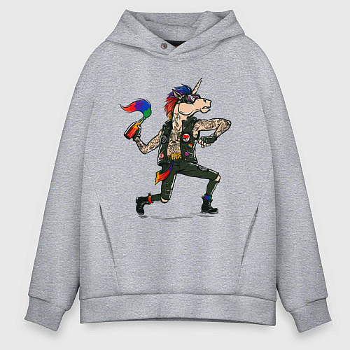 Мужское худи оверсайз Единорг Панк / Меланж – фото 1