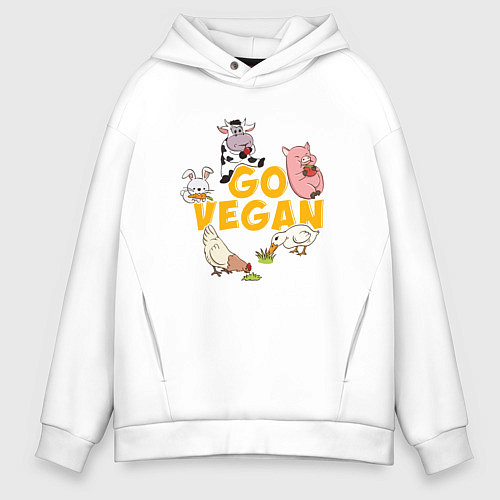 Мужское худи оверсайз Go Vegan / Белый – фото 1
