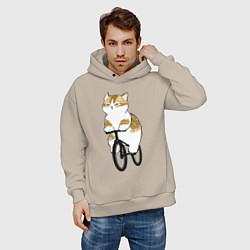 Толстовка оверсайз мужская Котик на велосипеде, цвет: миндальный — фото 2
