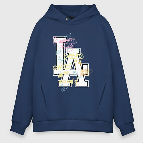 Мужское худи оверсайз LA Sticker / Тёмно-синий – фото 1