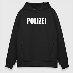 Толстовка оверсайз мужская POLIZEI Полиция Надпись Белая, цвет: черный