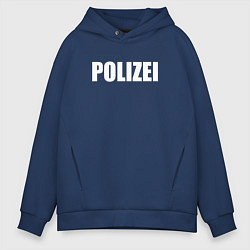 Толстовка оверсайз мужская POLIZEI Полиция Надпись Белая, цвет: тёмно-синий