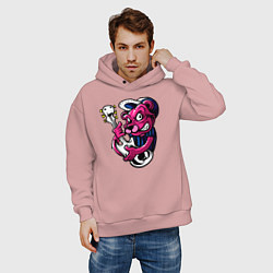 Толстовка оверсайз мужская Гитарист медведь, цвет: пыльно-розовый — фото 2