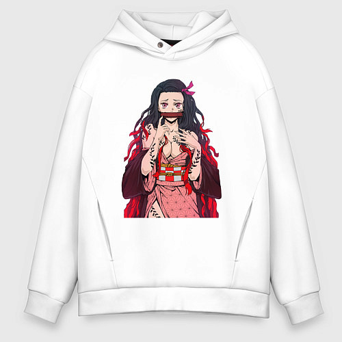 Мужское худи оверсайз Незуко тян из клинка демона / Белый – фото 1
