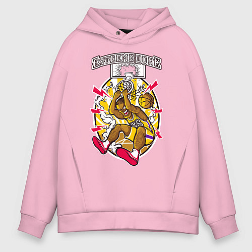 Мужское худи оверсайз Баскетболист ломает кольцо / Светло-розовый – фото 1